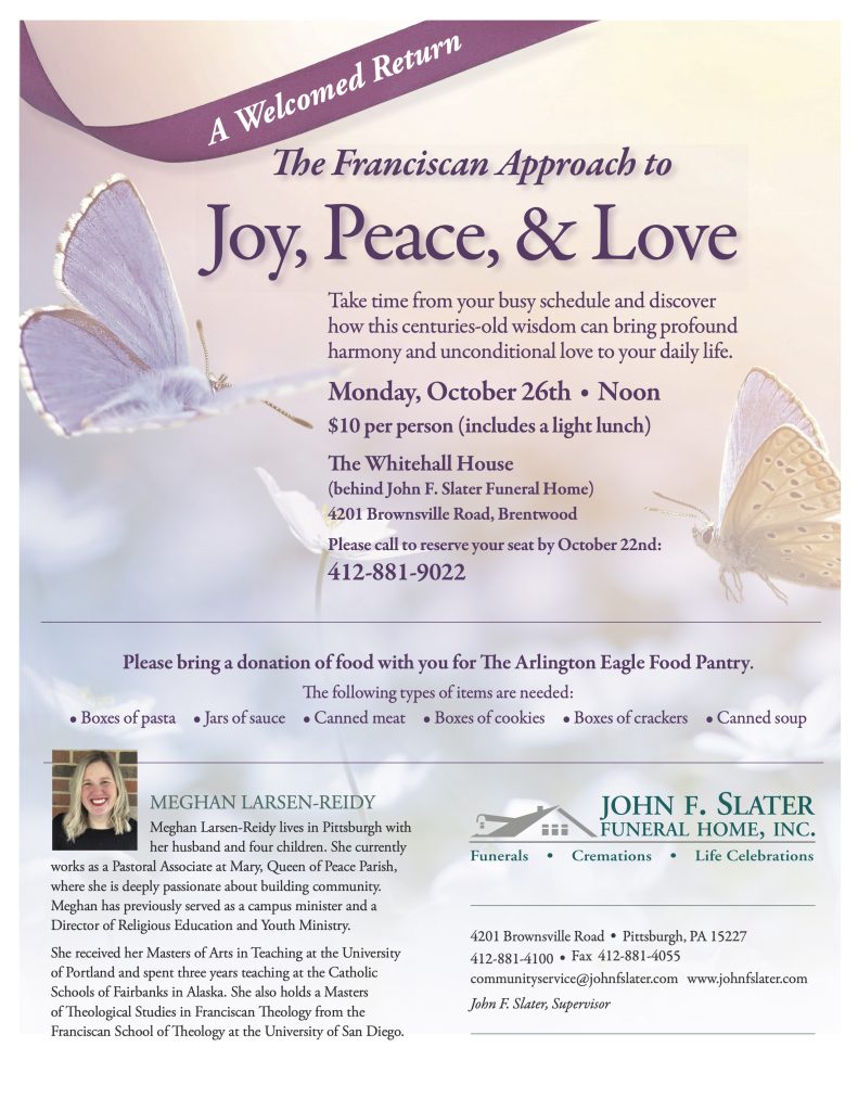 The Franciscan Approach to Joy, Peace, & Love on Monday, October 26
